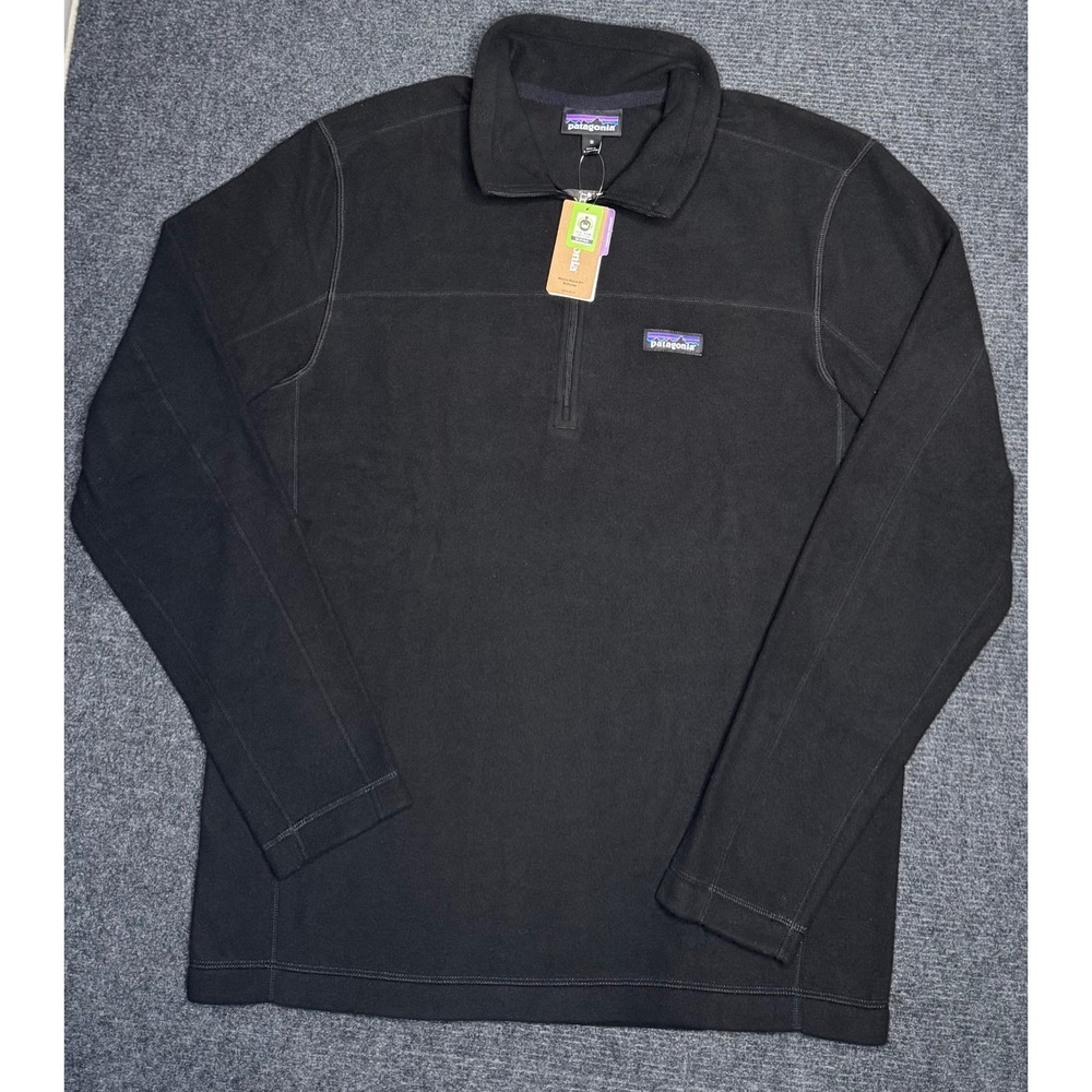 NWT Patagonia Mens Micro D Pullover Black Fleece Quarter Zip Medium Embroidered